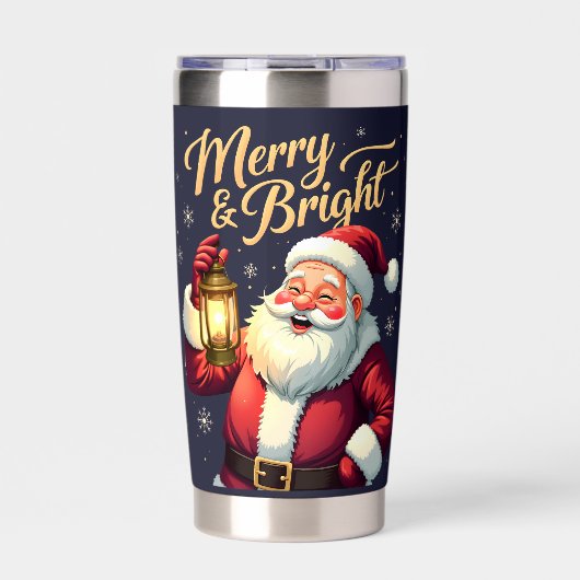 Merry Bright Santa Holding Lantern Illustration 保温保冷タンブラー (正面)