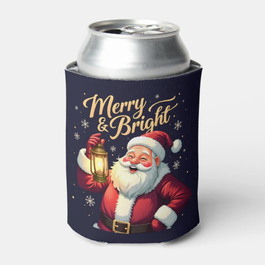 Merry Bright Santa Holding Lantern Illustration 缶クーラー (缶正面)