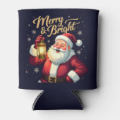 Merry Bright Santa Holding Lantern Illustration 缶クーラー (正面)