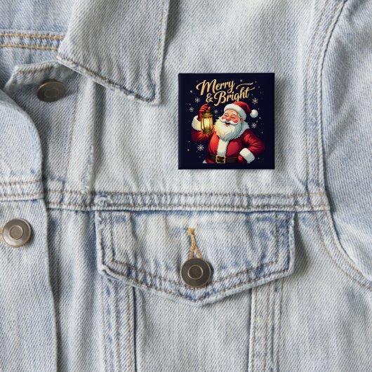 Merry Bright Santa Holding Lantern Illustration 缶バッジ (インサイチュ)