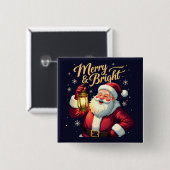 Merry Bright Santa Holding Lantern Illustration 缶バッジ (正面&裏面)