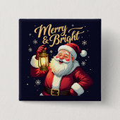 Merry Bright Santa Holding Lantern Illustration 缶バッジ (正面)
