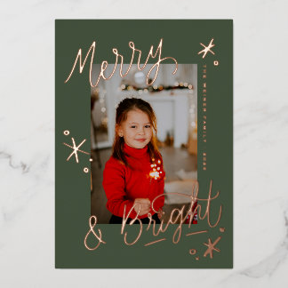 Merry & Bright Snowflake Lettered Photo Overlay 箔シーズンカード