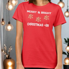 Merry Bright snowflake your age monogram red white Tシャツ