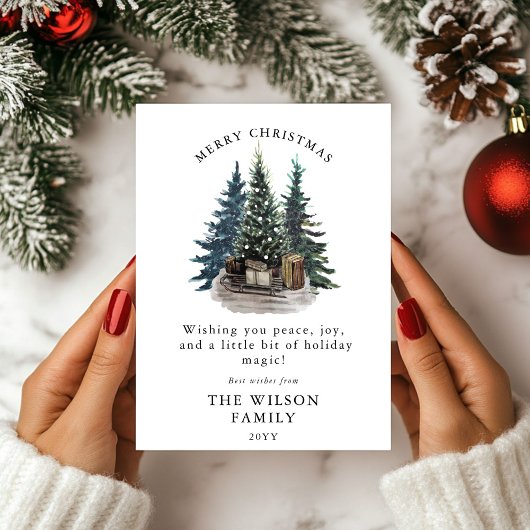 Merry & Bright –Tree Watercolor Forest Christmas 招待状