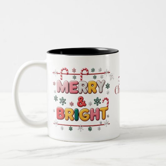 Merry & Bright Two-Tone Christmas Mug – Candy Cane ツートーンマグカップ (左)