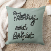 Merry Bright typography sage green black white クッション (ブランケット)