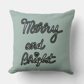 Merry Bright typography sage green black white クッション (正面)