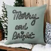 Merry Bright typography sage green black white クッション