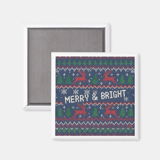 Merry & Bright Ugly Christmas Sweater マグネット (正面/裏面)