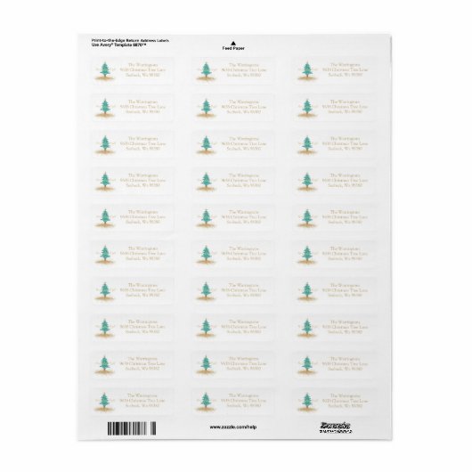 "Merry & Bright" Watercolor Christmas Tree ラベル (フルシート)