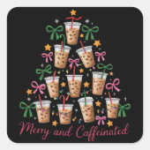 Merry & Caffeinated Xmas Coquette Coffee Latte スクエアシール (正面)