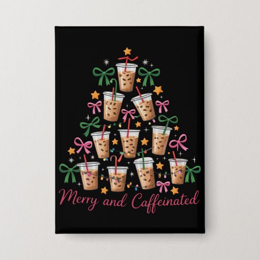 Merry & Caffeinated Xmas Coquette Coffee Latte 缶バッジ (正面)