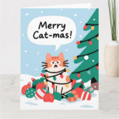 Merry Cat-Mas Cute Funny Cat Christmas カード (正面)