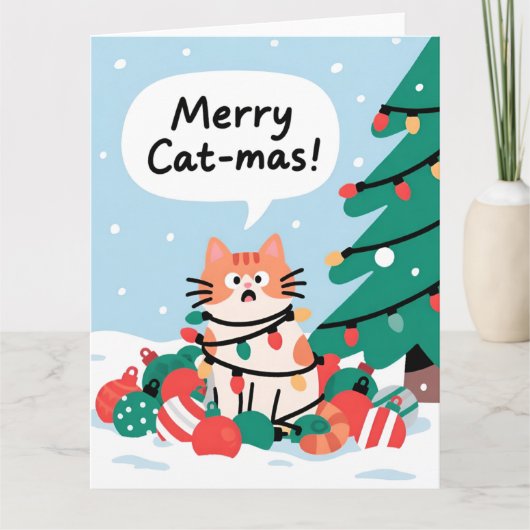 Merry Cat-Mas Cute Funny Cat Christmas カード (正面)