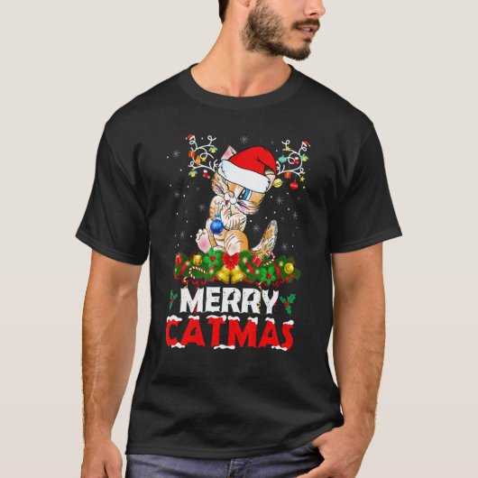 Merry Catmas Cat Christmas Pajamas X Mas Ugly Swea Tシャツ (正面)