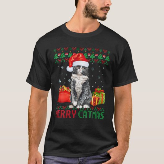 Merry Catmas Cat Ugly Christmas Norwegian Forest C Tシャツ (正面)