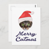 Merry Catmas, Christmas Cat Santa hat Invitation ポストカード (正面/裏面)