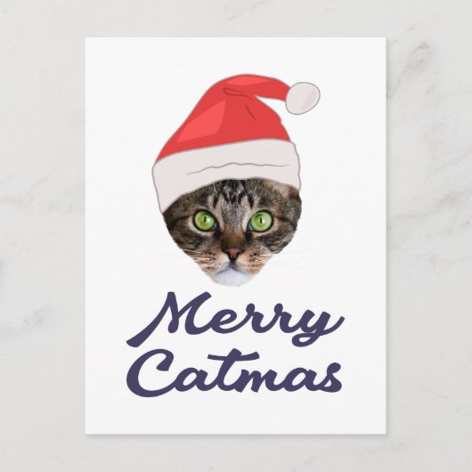 Merry Catmas, Christmas Cat Santa hat Invitation ポストカード (正面)