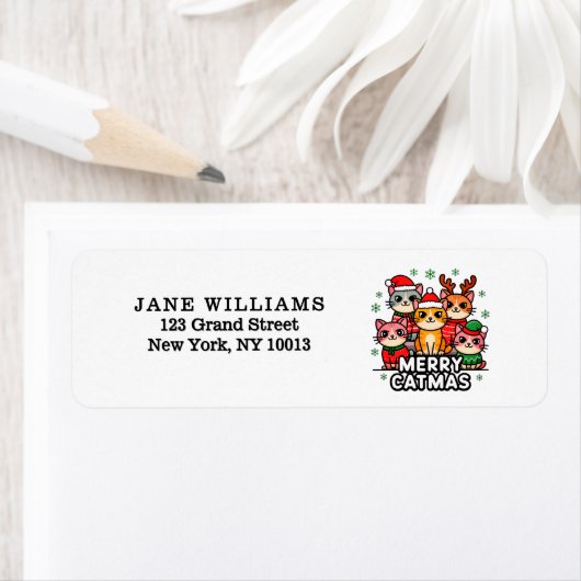 Merry Catmas Christmas Return Address Label ラベル (インサイチュ)