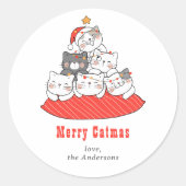 Merry Catmas Cute Cats Holiday Personalized  ラウンドシール (正面)