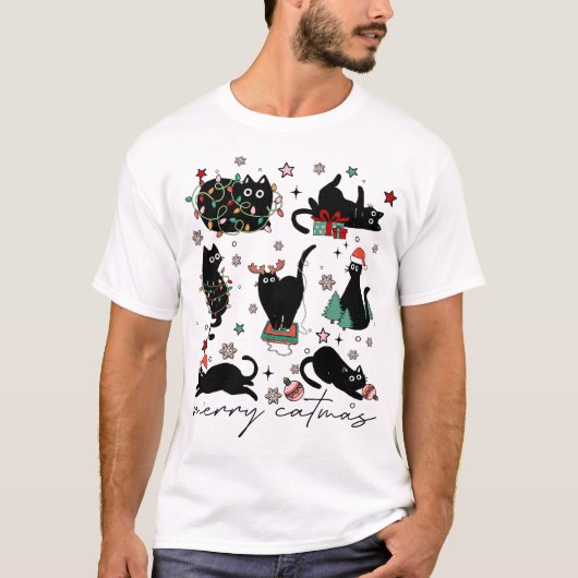 Merry Catmas Funny Cat Mom Cat Dad Christmas Cat  Tシャツ (正面)