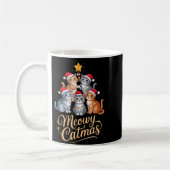 Merry Catmas Funny Christmas Tree Matching Meowy X コーヒーマグカップ (左)