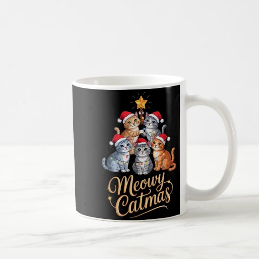 Merry Catmas Funny Christmas Tree Matching Meowy X コーヒーマグカップ (右)