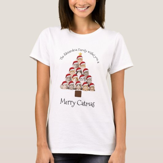 Merry Catmas Personalized Family Christmas Holiday Tシャツ (正面)