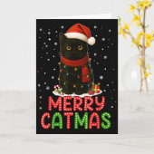 Merry Catmas Santa Hat Funny Black Cat Christmas W カード (黄色い花)