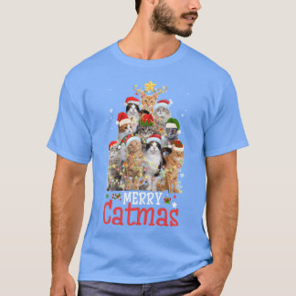 Merry Catmas Xmas Gift Funny Cat Christmasree vint Tシャツ