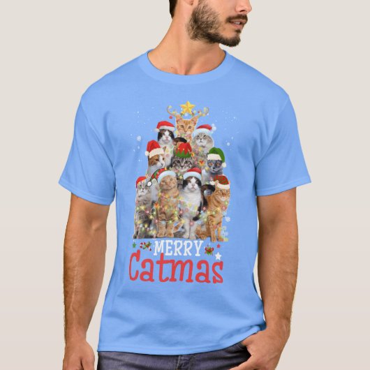 Merry Catmas Xmas Gift Funny Cat Christmasree vint Tシャツ (正面)