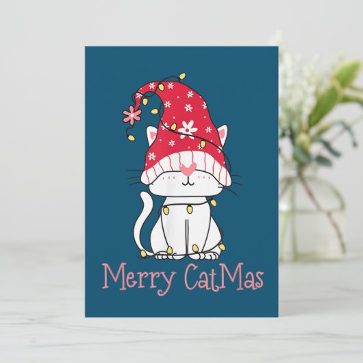 Merry Catmas Xmas Gift Funny Cute Gnomes Cat 招待状 (スタンド正面)