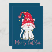Merry Catmas Xmas Gift Funny Cute Gnomes Cat 招待状 (正面/裏面)