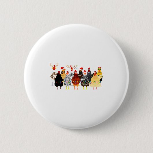 Merry Chickmas Chicken Christmas Ornament Lights S 缶バッジ (正面)