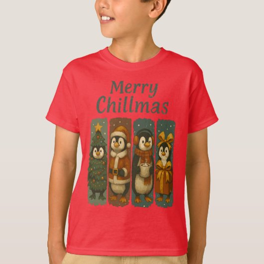 Merry Chillmas Cute Penguins Tシャツ (正面)