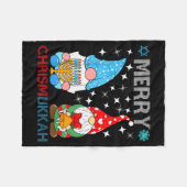 Merry Chrismukkah Funny Gnomes Christmas And Hanuk フリースブランケット (正面(横))