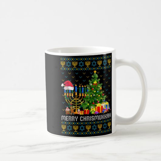Merry Chrismukkah Happy Hanukkah Ugly Sweater Fami コーヒーマグカップ (右)