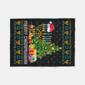 Merry Chrismukkah Happy Hanukkah Ugly Sweater Fami フリースブランケット (正面(横))