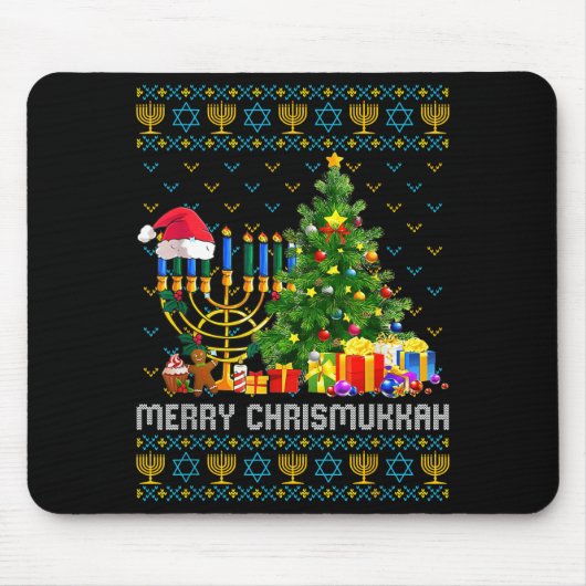 Merry Chrismukkah Happy Hanukkah Ugly Sweater Fami マウスパッド (正面)