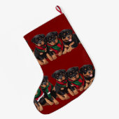 Merry Chrismutts Rottweiler Puppies Wearing Scarf ラージクリスマスストッキング (裏面 (吊り時))