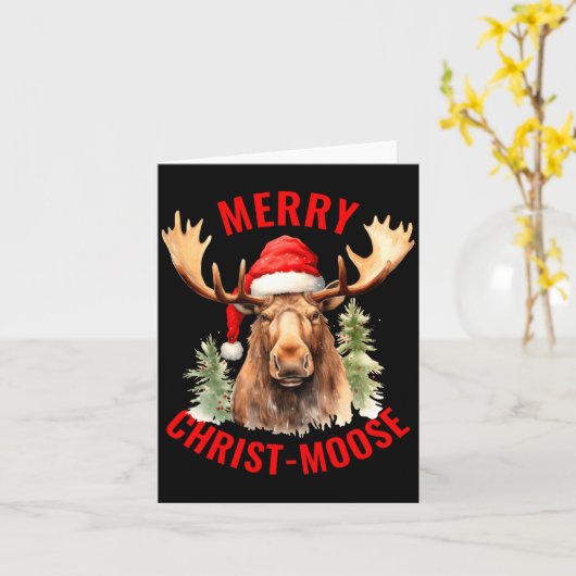 Merry Christ Moose Funny Christmas Moose  カード (黄色い花)