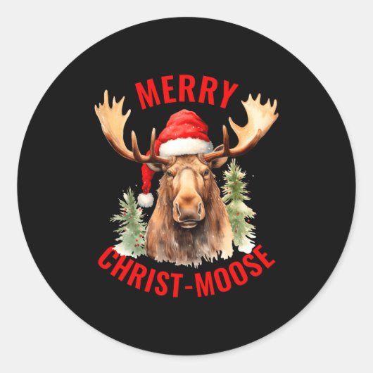 Merry Christ Moose Funny Christmas Moose  ラウンドシール (正面)