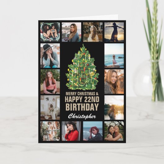 Merry Christmasと22ハッピーバースデー写真 カード (正面)