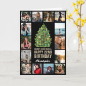 Merry Christmasと22ハッピーバースデー写真 カード (黄色い花)