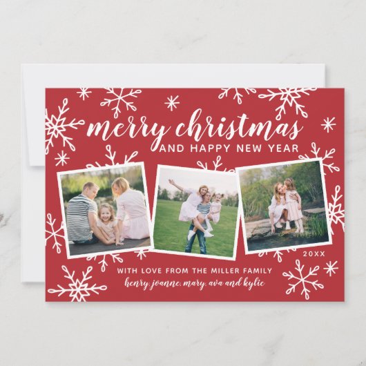 Merry ChristmasとHappy New Year雪のスナップショット シーズンカード (正面)