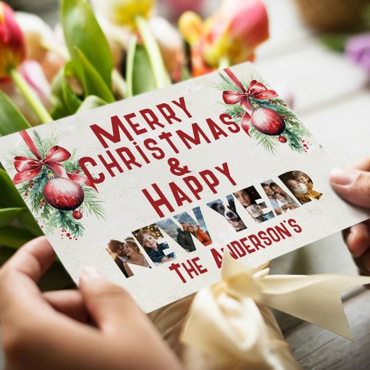 Merry ChristmasとHappy New Year Collageの写真 シーズンカード