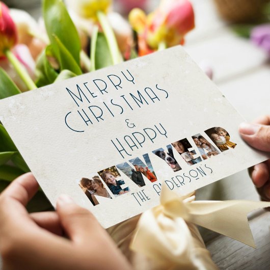 Merry ChristmasとHappy New Year Collageの写真 シーズンカード