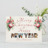 Merry ChristmasとHappy New Year Collageの写真 シーズンカード (スタンド正面)