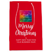 Merry Christmasのビジネスロゴはこちらカスタマイズ可能 ミディアムペーパーバッグ (正面)